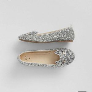 GAP !!!  Kitty Cat Kids Shoes!! Silver Glitter EUC
